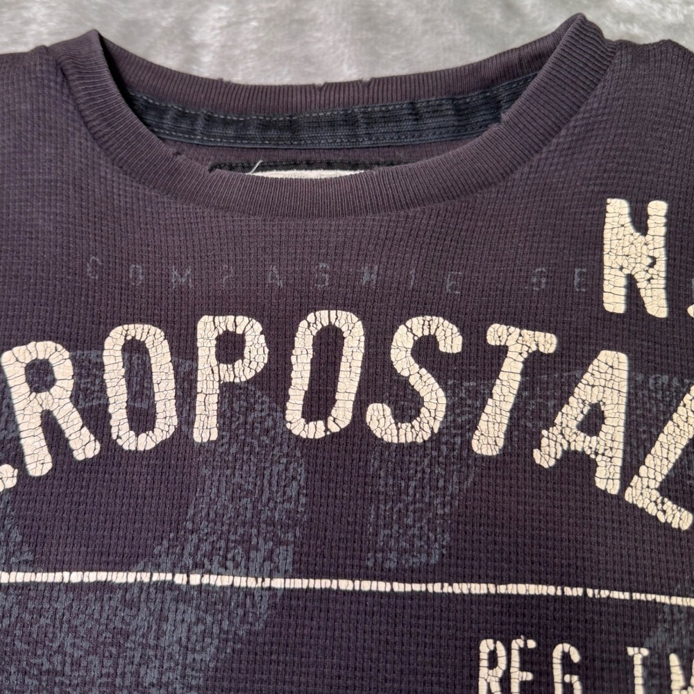 Aeropostale Mens Size Small Waffle Knit Shirt Gray Distressed Graphic Thermal - Picture 5 of 12